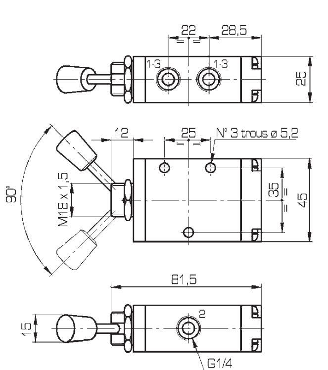 distributeur pneumatique bouton poussoir ek4 t