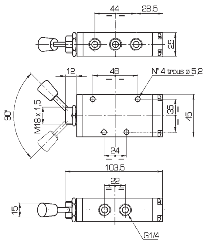 distributeur pneumatique bouton poussoir ek4 t