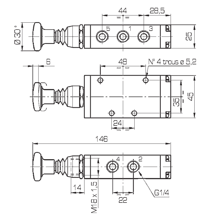 distributeur pneumatique bouton poussoir ek4 t