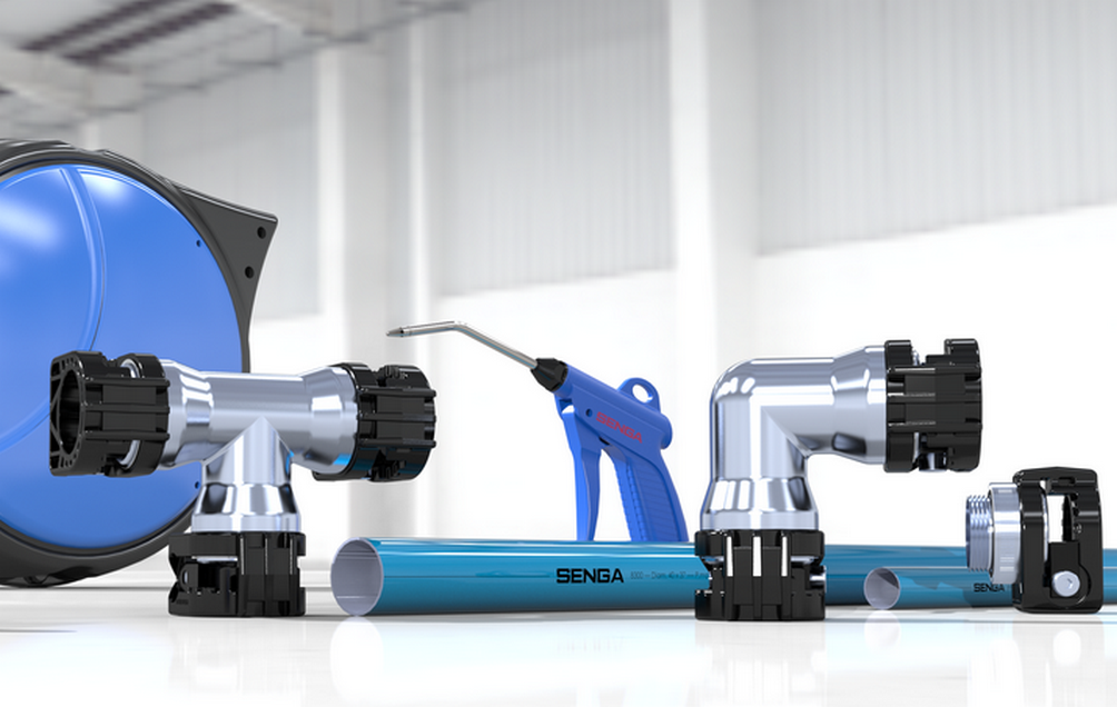 Compressed air piping system and workshop equipments for industrial pneumatics