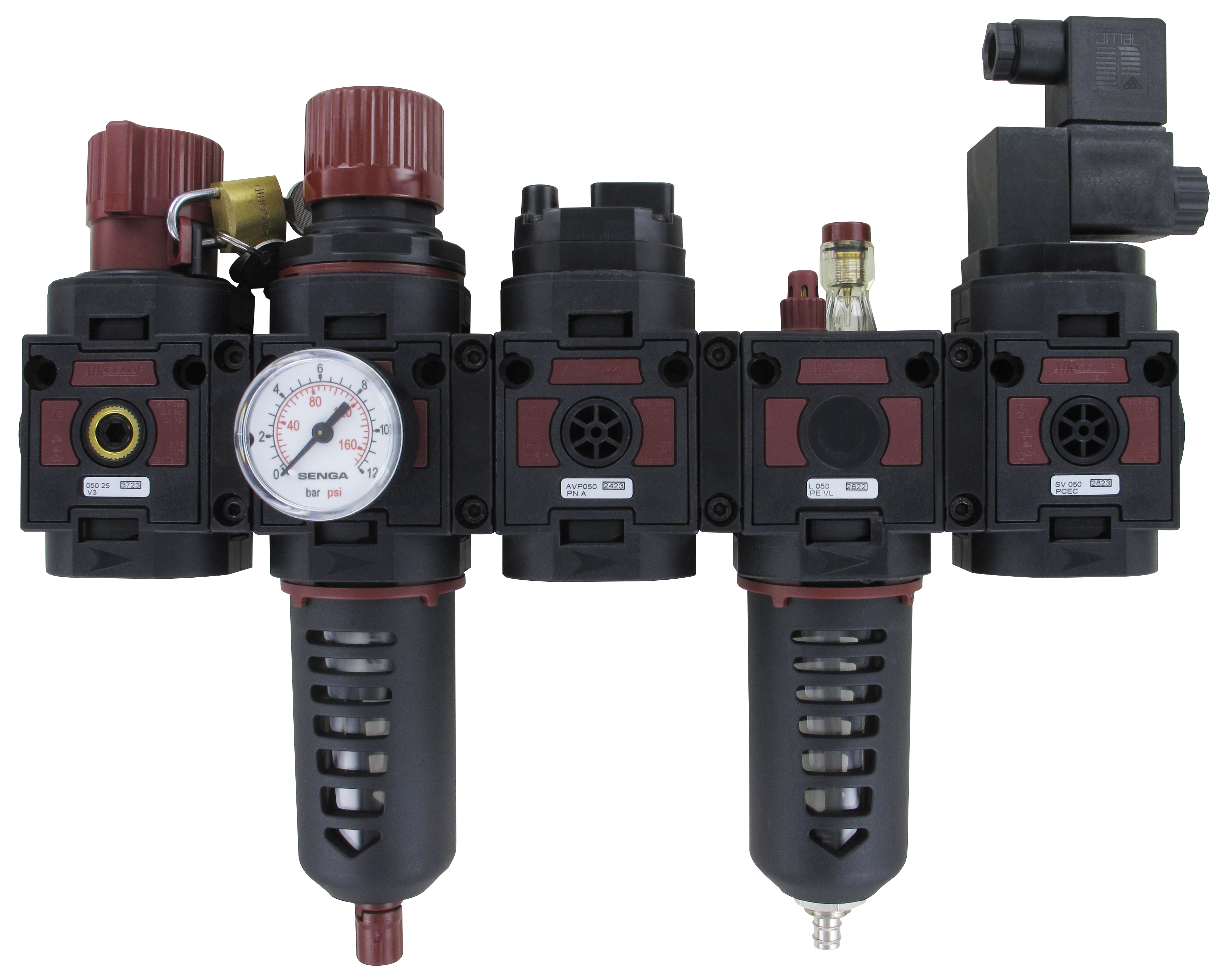 V+FR+E+D+L 3/8\" remplissage/depression avec manomètre D.40 pour air comprimé