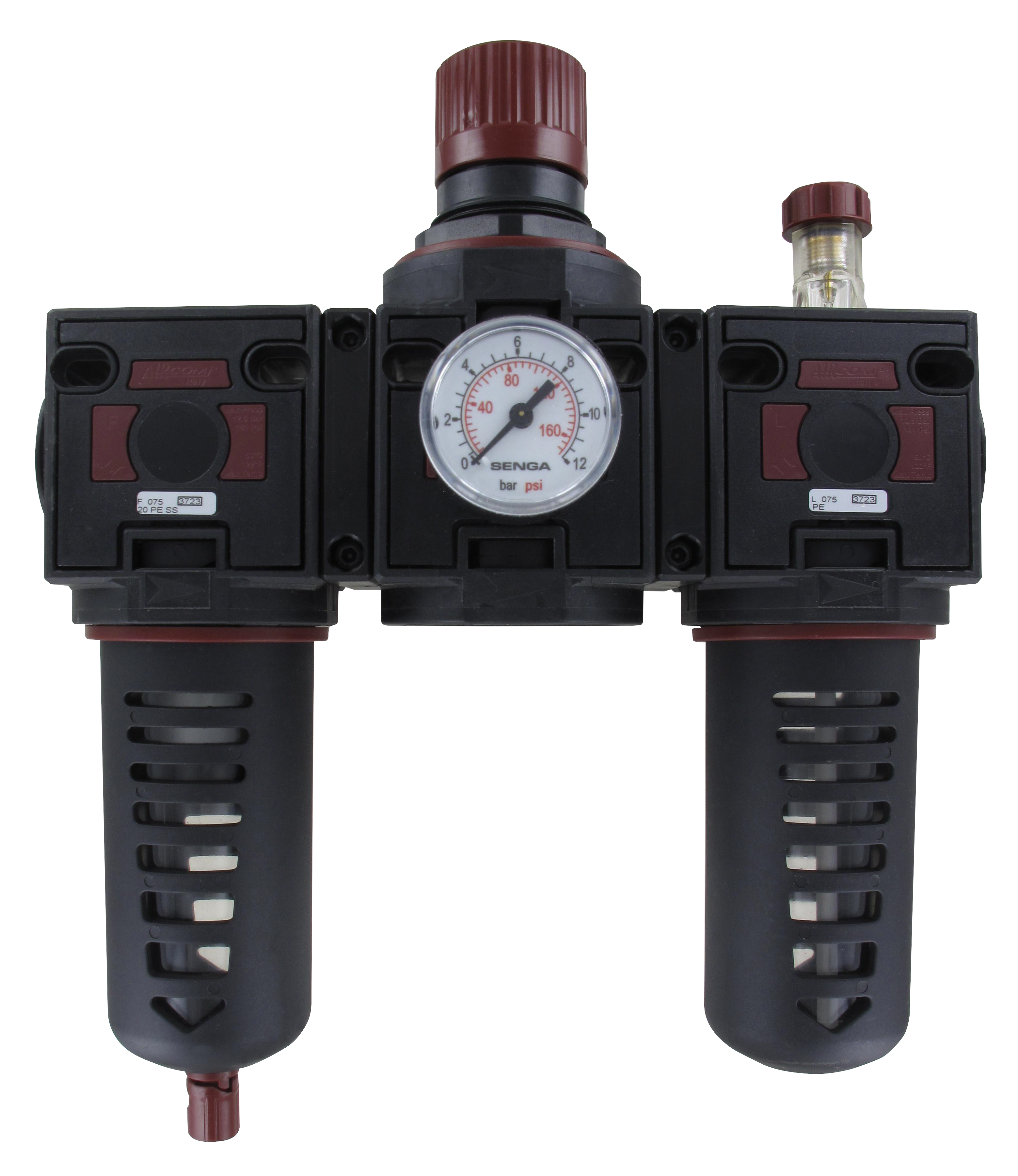 Filter+Regulator+Lubricator G1/2'' + pressure gauge 0-8 bar