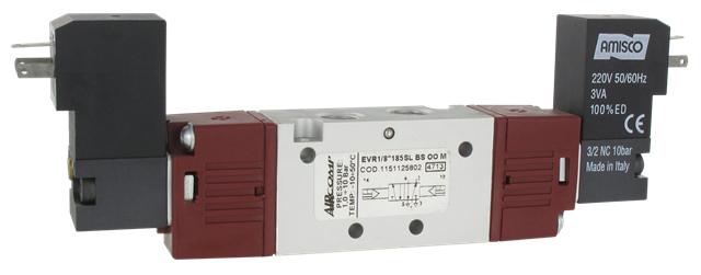 Distributeur électro-pneumatique 1/8\" 18 mm 5/2 bistable 220AC
