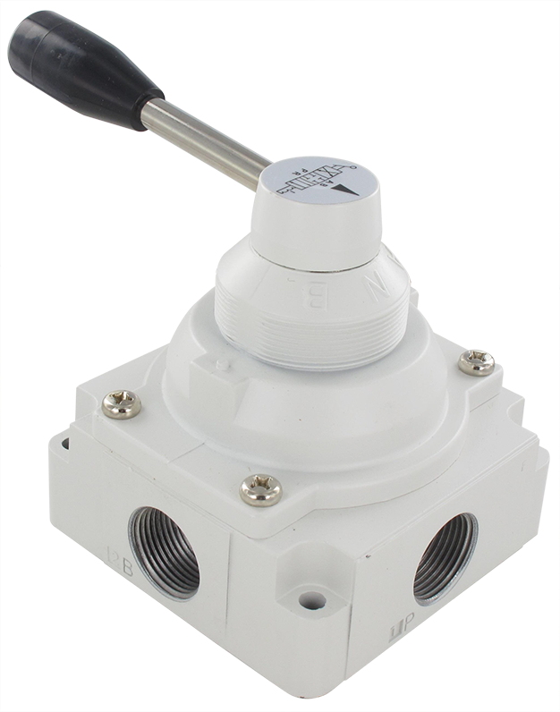 Distributeur pneumatique à levier rotatif 3/4\" 102 4/3 tristable centres fermés