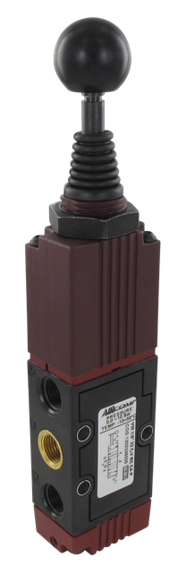 Distributeur pneumatique cde manuelle levier axial 5/3-G1/8 retour centre ouvert