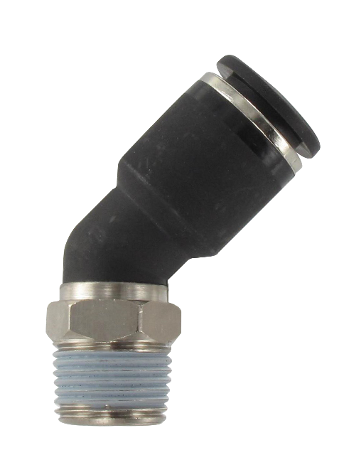 Elbow 45° push-in fittings male swivel BSP tapered in resin