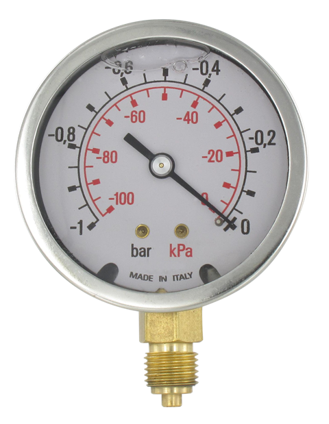 Manomètres à bain de glycérine boitier inox D63 raccord radial G1/4''