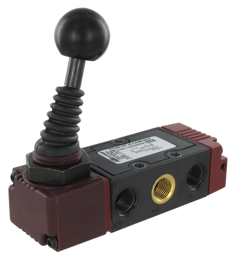 Manually operated pneumatic spool valve with 90° lever 5/2-G1/8 bistable