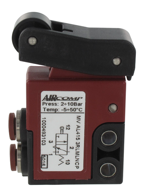 Mini distributeur pneumatique à cde mécanique levier à galet 3/2-Ø4 latérales NF