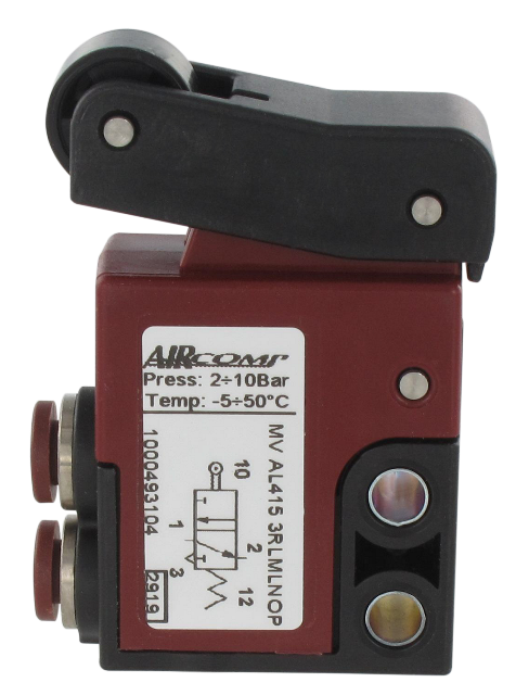 Mini distributeur pneumatique à cde mécanique levier à galet 3/2-Ø4 latérales NO