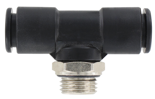Raccord instantané résine T piquage centre mâle orientable BSP cyl. T10-G1/4\"