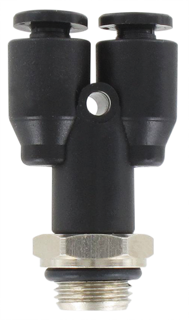Raccord instantané technopolymère Y piquage mâle orientable cyl. T4-G1/8\"