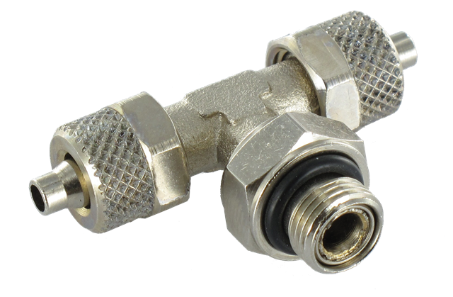 Raccords à coiffe T mâle, orientable, piquage central, filetage cylindrique BSP