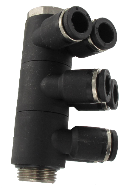 Resin triple banjo Y push-in fittings BSP cylindrical