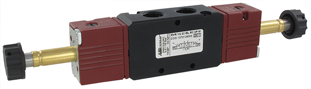 Solenoid operated valve 5/3-G1/4 center return open pressure