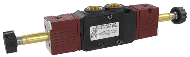 Solenoid operated valve 5/3-G1/4 open center return