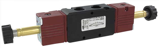 Solenoid operated valve 5/3-G1/4 open center return