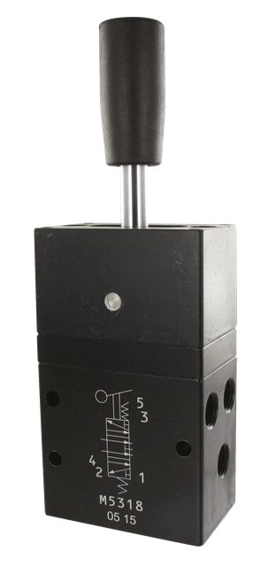 Standard pneumatic valves with axial lever 5/3